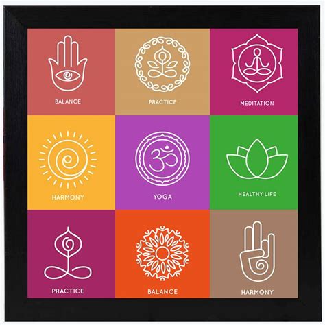 Yoga Symbols Spiritual Black Framed Wall Hanging Art Print For Office Home Reading Room 8x8