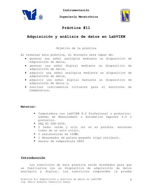 Pdf Pr Ctica Adquisici N Y An Lisis De Datos En Labview Pdf