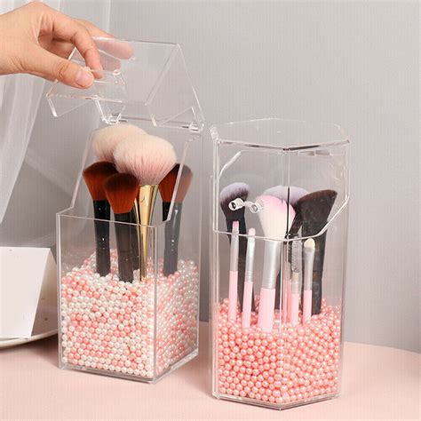 Clear Acrylic Makeup Brush Holder With Lid Dustproof Organizer Storage Case Ebay