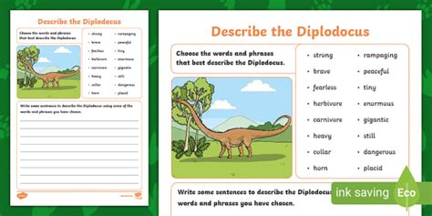 Describe The Diplodocus Worksheet Teacher Made Twinkl