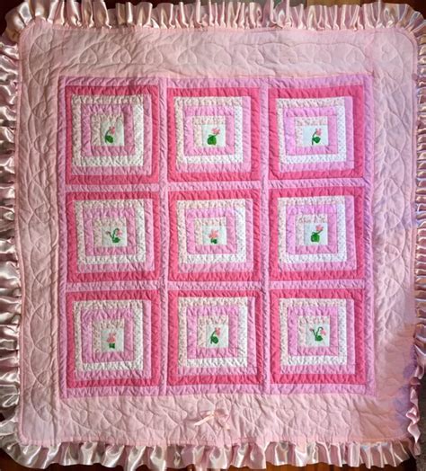 Pink Flower Quilt Baby Girl Quilt Girl Blanket Flowers Hot Pink Hearts Satin Ruffles - Etsy