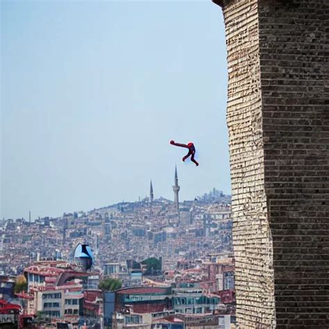 Spider Man On Top Of The Galata Tower In Istanbul Stable Diffusion