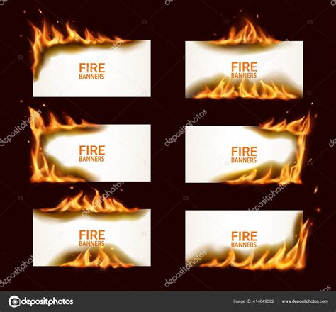 Fire Banners Burning Paper Vector Horizontal Pages Flame Sparks