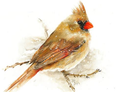 Cardinal Giclee Print Modern Art Wall Decor Bird Painting In The Snow Etsy