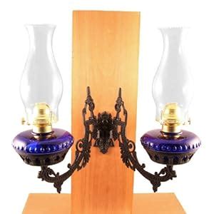 Amazon Dual Oil Lamp Cobalt Blue W Cast Iron Bracket Victorian