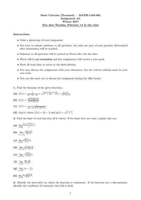 MATH 1102 Assignment 1 2017 Basic Calculus Terminal MATH 1102