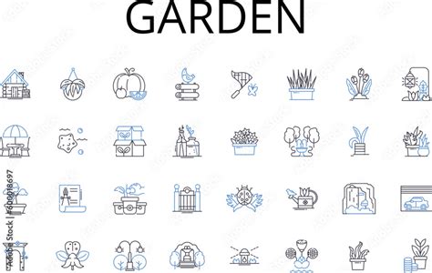 Garden Line Icons Collection Park Lawn Farm Meadow Orchard Field