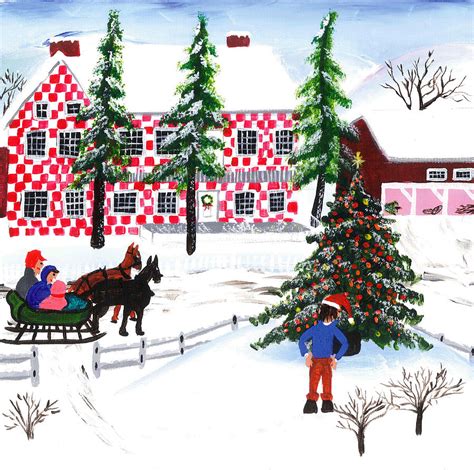 Grandma Moses Style Christmas Tree Scene Painting by E Gibbons - Pixels