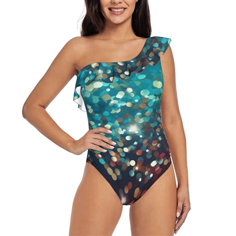 Cauagu Colorful Rainbow Glitter Print Women's Sexy One Piece Swimsuits