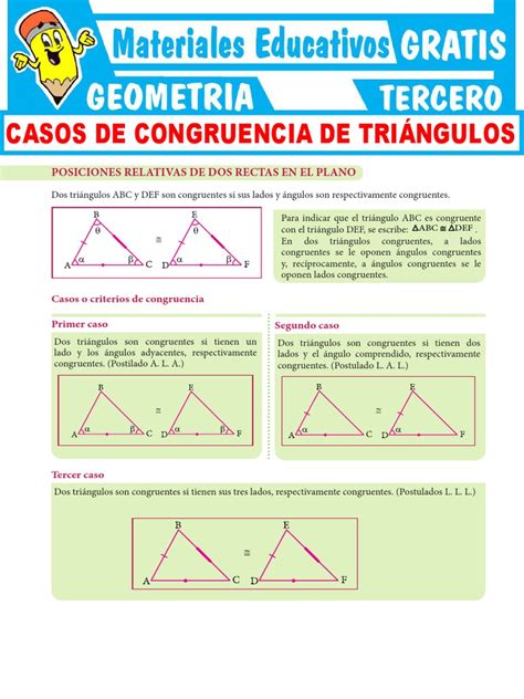 Casos De Congruencia De Triángulos Para Tercer Grado De Secundaria Pdf Pdf Triángulo