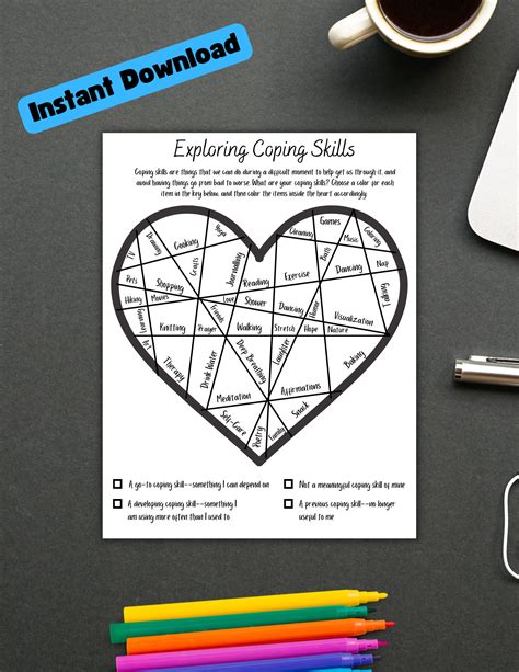 Coping Skills Coloring Worksheet Therapy Tool Self Help Tool