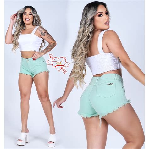 Shorts Jeans Feminino Cintura Alta Cos Alto Desfiado Lancamento 2023 Oferta Relampago Shopee