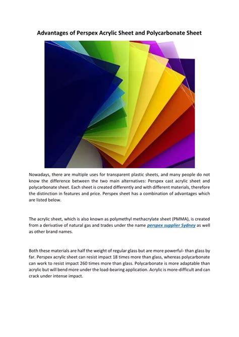 Ppt Advantages Of Perspex Acrylic Sheet And Polycarbonate Sheet Powerpoint Presentation Id