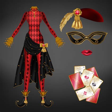 Free Vector Medieval Harlequin Jester Or Joker Red Checkered Costume