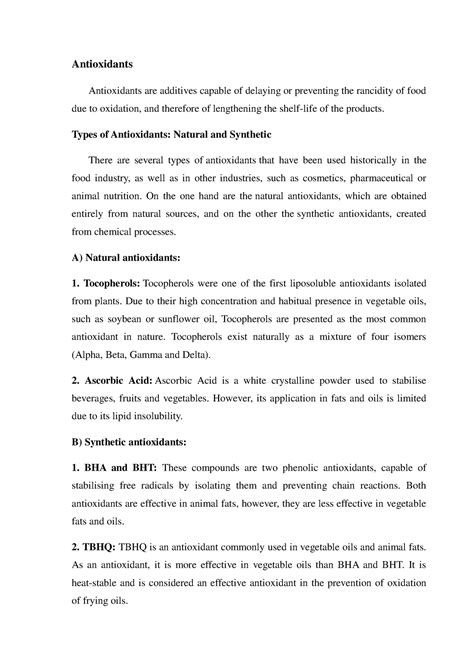 Fcn Notes Antioxidants Antioxidants Are Additives Capable Of