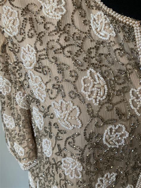 Vintage Nude And White Scallop Edge Beaded Blouse 1990s Blush Etsy