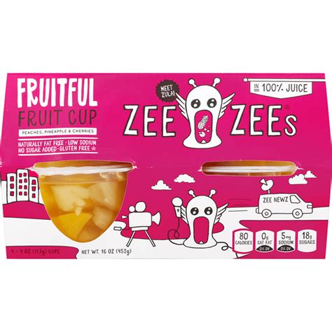 Zee Zees Fruit Cup Fruitful Peaches Pineapple And Cherries 4 Each