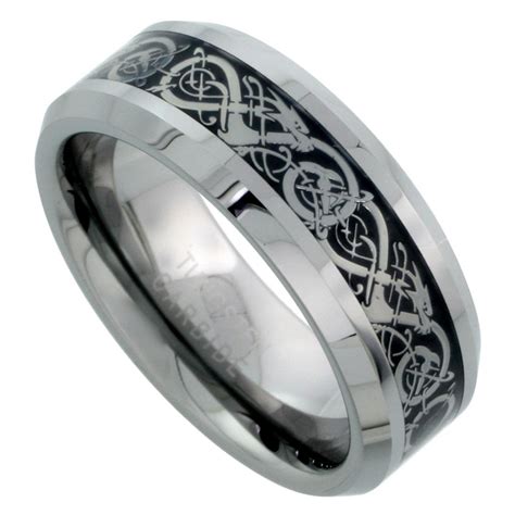 Black Tungsten Carbide Wedding Band Ring Mens Jewelry Celtic Dragon Pattern