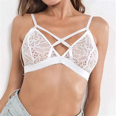 Buy Crossing Bandage Crop Tops Floral Sheer Lace Bra Top Seamless Black