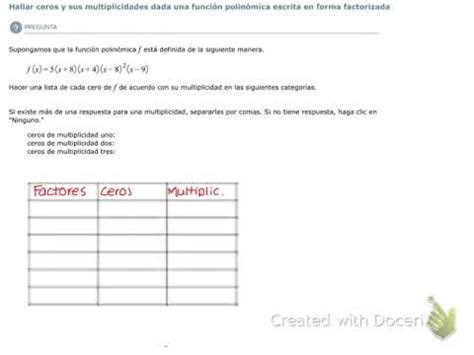 Hallar Ceros Y Sus Multiplicidades Dada Una Funci N Polin Mica Escrita