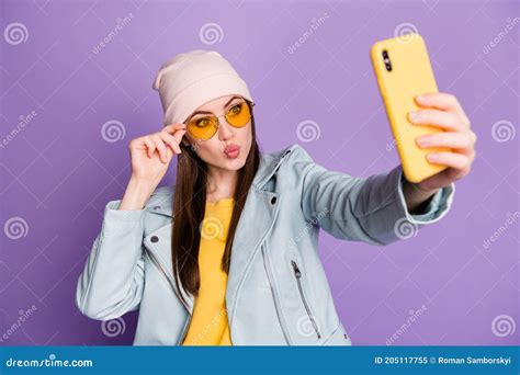 Photo Of Funny Pretty Youngster Lady Hold Telephone Make Selfies