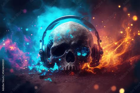 Tête de mort DJ musique électro Crâne avec casque de gamer jeux vidéo