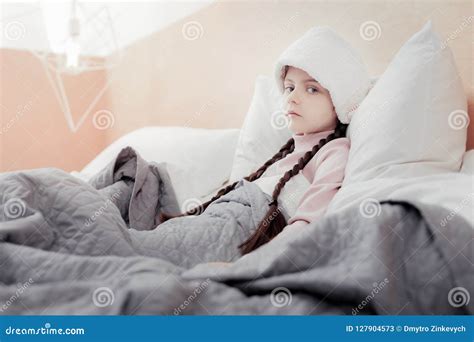 Portrait Of Little Sick Girl Confined To Bed Stock Image Image Of