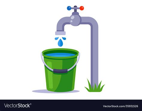 Fill a green bucket with water clean tap water Vector Image