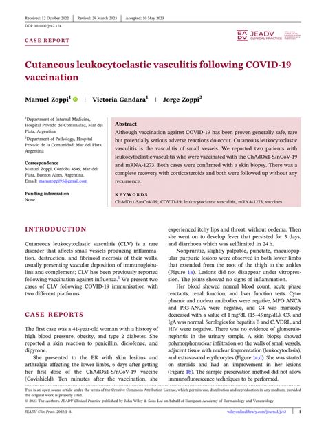 PDF Cutaneous Leukocytoclastic Vasculitis Following COVID19 Vaccination