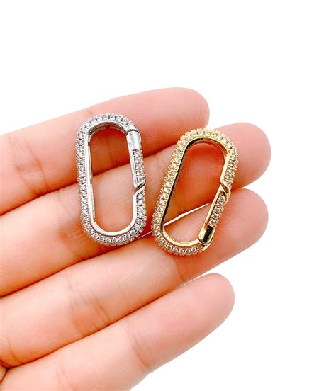 Oval Carabiner Clasp Spring Snap Fully Cz Micro Pave Oval Carabiner