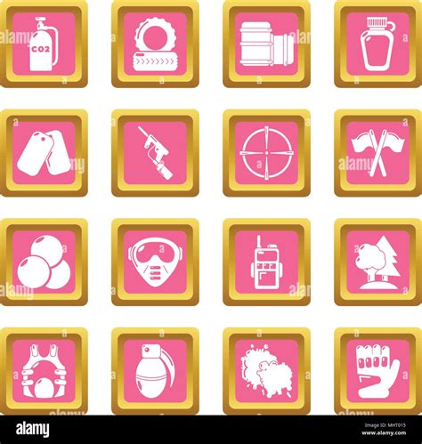 Paintball Icons Set Pink Square Vector Stock Vector Image And Art Alamy