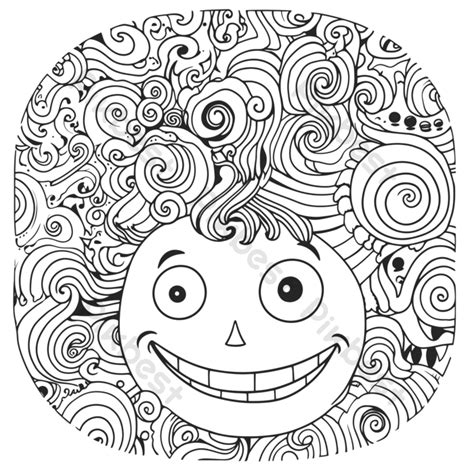 Outline Sketch Picture Of A Cartoon Face With Swirling Designs Drawing