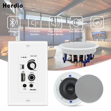 Herdio 6 5 In Ceiling Speakers 320W 2 Way Flush Mount With Bluetooth