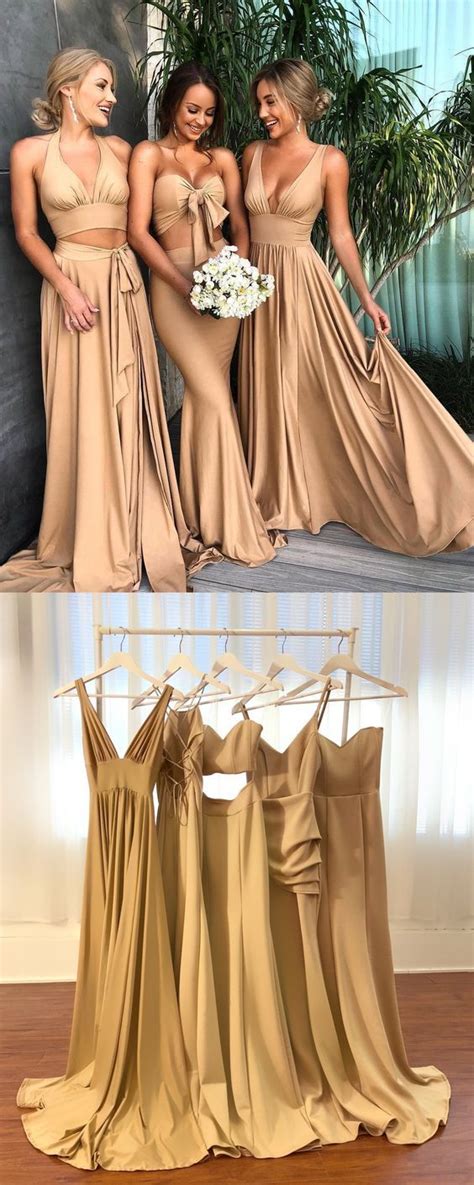 Gold Long Mismatched Bridesmaid Dresses Fall Bridesmaid Dresses GDC1212