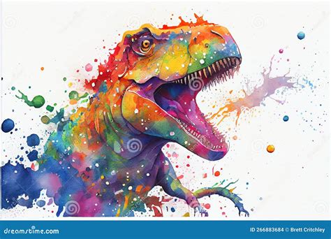 Colourful Tyrannosaurus Rex Illustration On Black Background Royalty