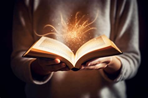 Premium Ai Image Girl Holding Magic Book With Bright Lights Coming