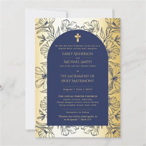 Blue Gold Catholic Nuptial Mass Wedding Invitation Zazzle