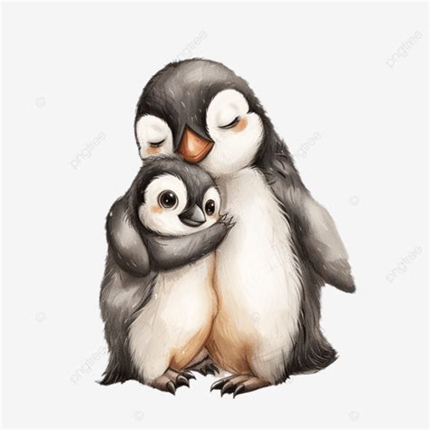 Cute Penguin Hugging A Baby Penguin, Cute, Cartoon, Animals PNG ...