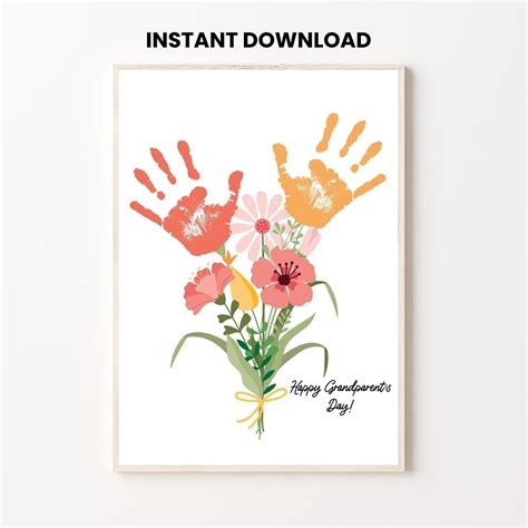 Grandparents Day Flower Handprint Art Craft Printable Gift Etsy