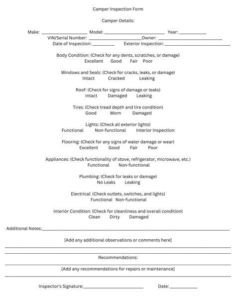 Camper Inspection Form Template Instant Download Etsy