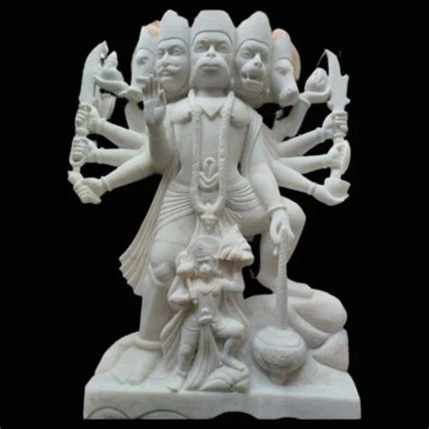 Painted Hindu White Marble Panchmukhi Hanuman Statue For Temple Size