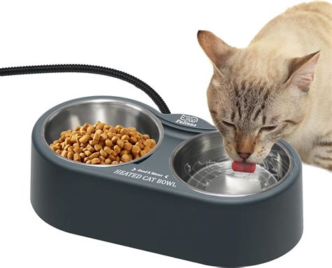 Fuliuna Heated Cat Bowl Outdoor Heated Pet Bowl With Double Stainless