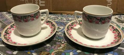 Duo Tasses Moka Caf Avec Soucoupes En Porcelaine D Cor Floral