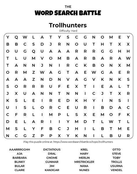 Printable Trollhunters Word Search