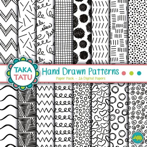 Hand Drawn Patterns Digital Paper Pack Doodle Patterns / - Etsy