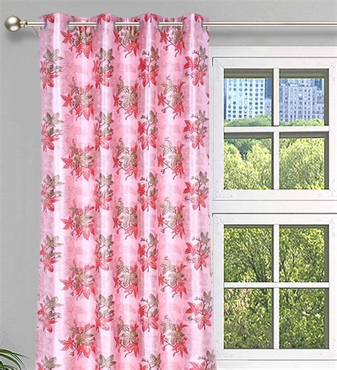 Buy Pink Polyester Light Filtering Feet Eyelet Curtain Set Of By