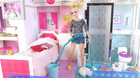 Barbie House Cleaning Morning Routine In Hello Dream House Youtube