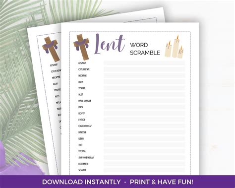 Lent Word Scramble Game Printable Lenten Activity Lent Party Game