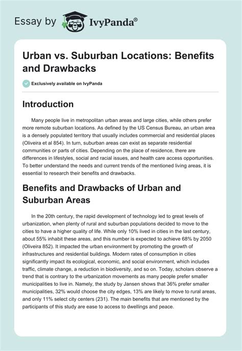 Urban Vs Suburban Locations Benefits And Drawbacks 1388 Words Essay Example