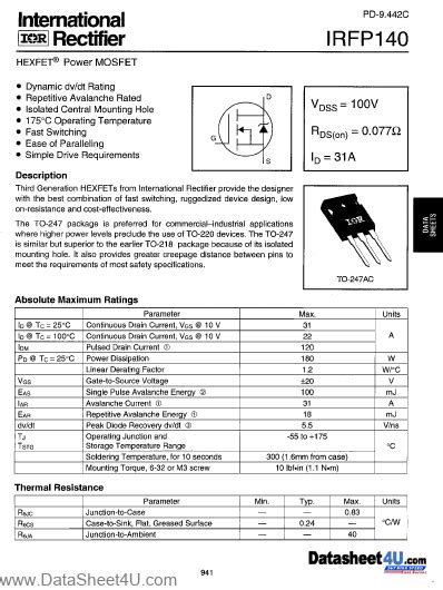 Irfp Mosfet Pinout Uses Features Equivalents